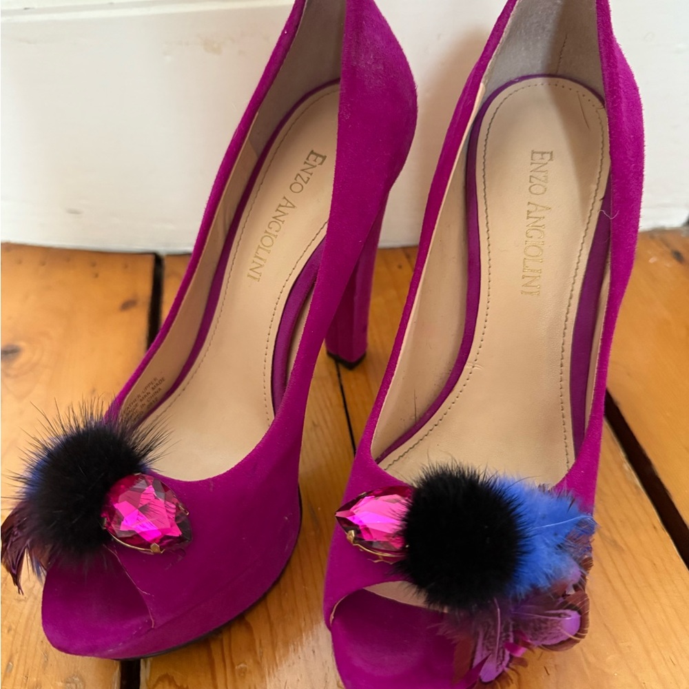 Enzo Angiolini Fuchsia Heels with Feather Accent